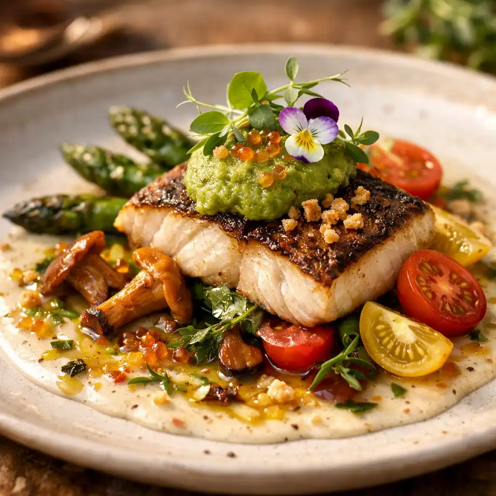 Gros plan d'un plat gastronomique avec des ingrédients frais
