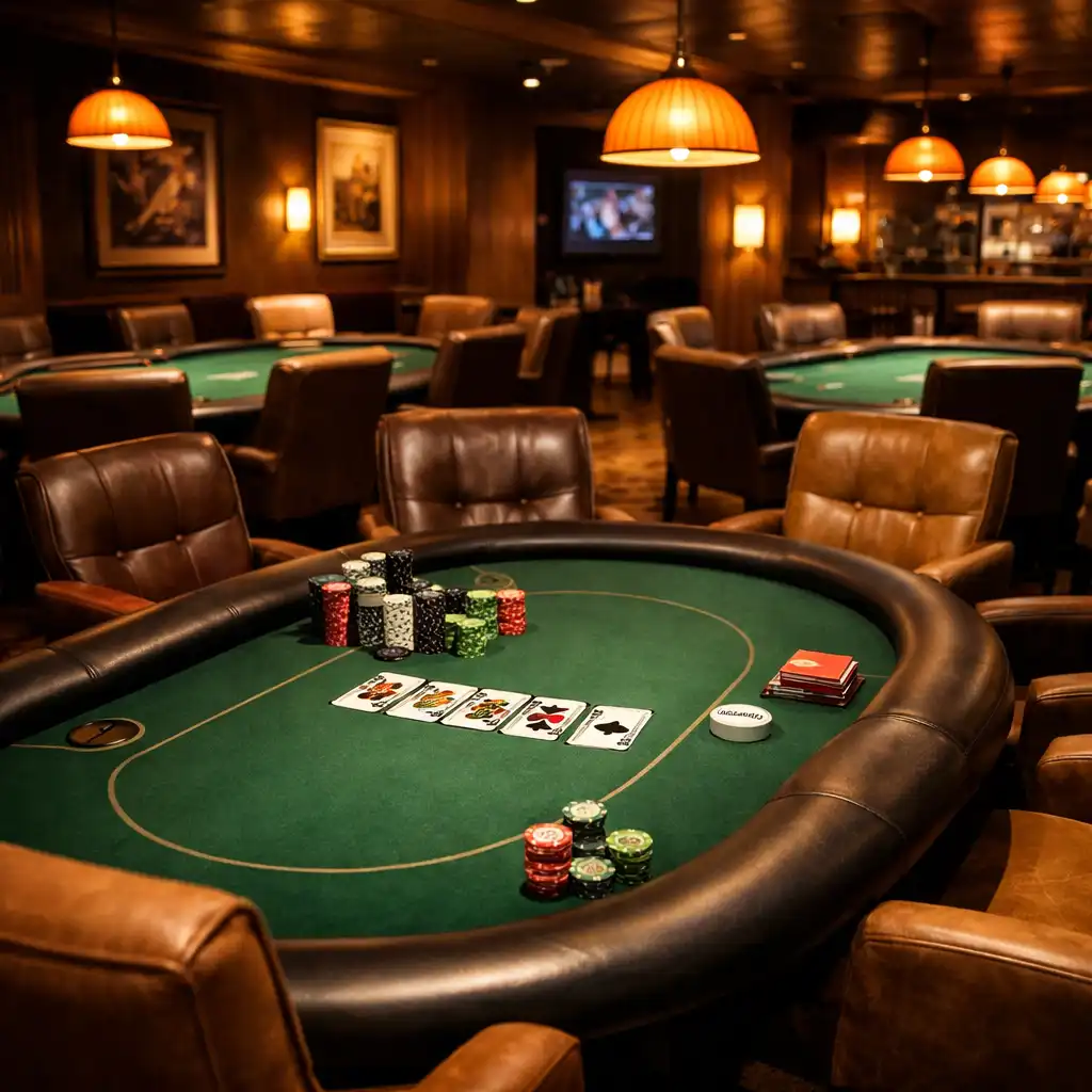 Salon de poker avec tables professionnelles et fauteuils confortables