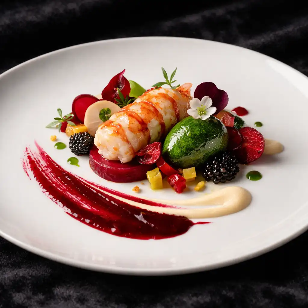 Plat signature de haute cuisine française dressé avec précision